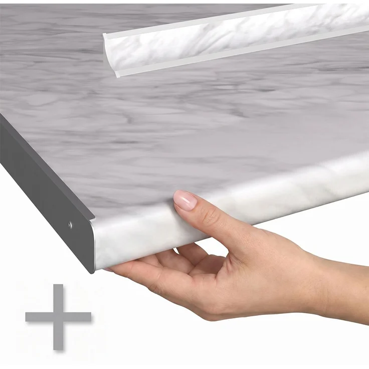Küchenzeile Fame-Line Weiß Landhaus/Goldkraft Eiche 230 cm, AP Marmor Vicco – Bild 2