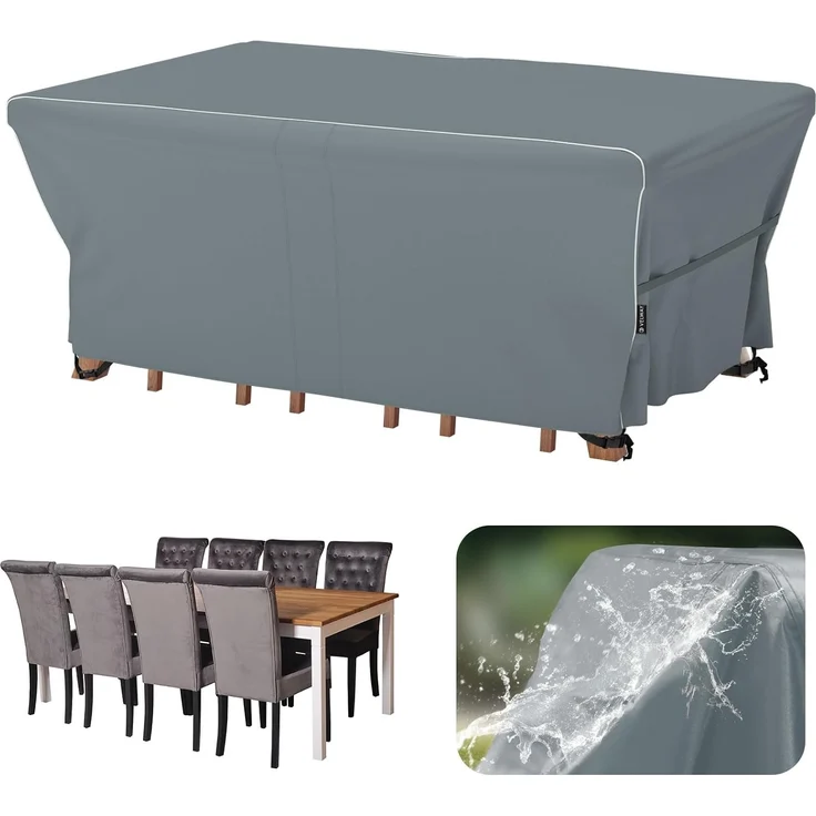 Velway Gartenmöbel Abdeckung Wasserdicht 242 x 162 x 71 cm - Winddicht Schutzhülle mit Reflektierender Streifen 600D Oxford Möbelsets Abdeckung Staubfest Abdeckhauben für Gartentisch Sitzgruppe Grau – Bild 1