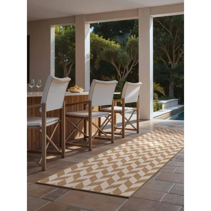 Ted Baker Flachgewebe Teppich Terrick - Flachgewebe Läufer, Pflegeleichter Wohnzimmerteppich, Modern, Zigzag Muster für Wohnzimmer, Terrasse, Esszimmer, Balkon - Jute Weiß, 80x200 cm