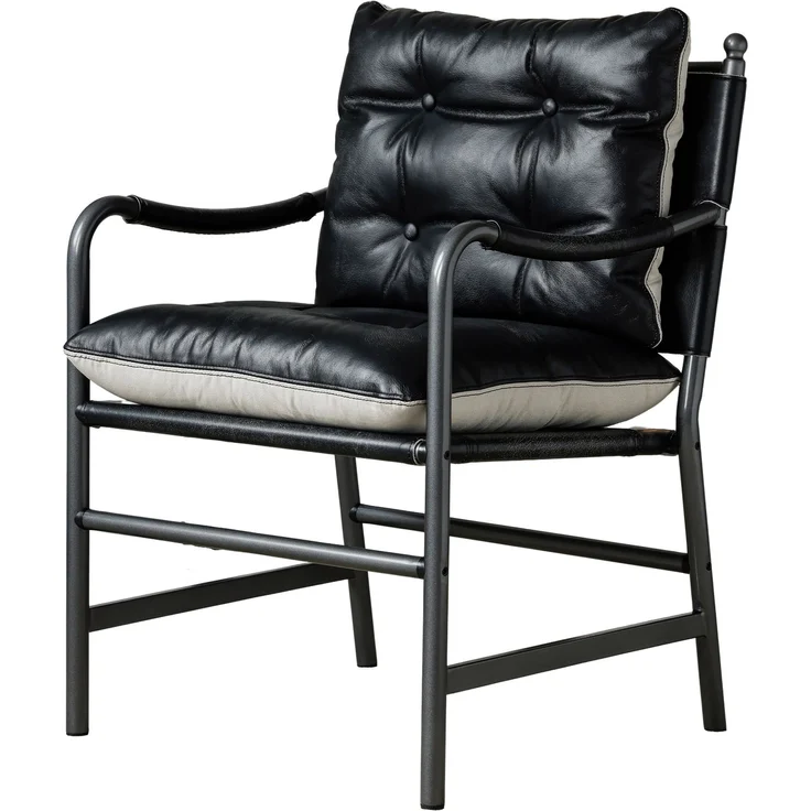 Sessel, 1er-Set, schwarzes Echtleder und Metallrahmen,90*60*62 cm – Bild 8