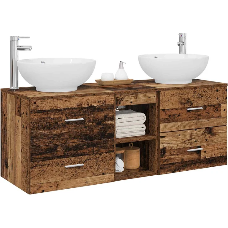 vidaXL Badezimmerschrank-Set 3 stk. Altholz 129 x 44,5 x 80 cm 3405905 – Bild 3