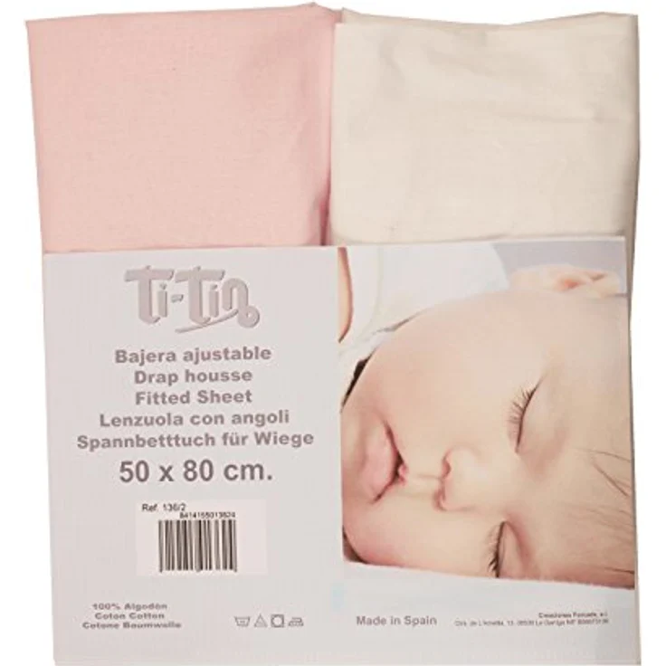 Ti Tin | 2er Packung Spannbetttücher für Kinderbett | 100% Baumwolle in Weiss | Verstellbar mit Gummizug | 50x80 cm – Bild 4