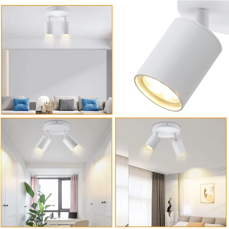 ZMH Deckenstrahler 2 Flammig Deckenleuchte Wohnzimmer: Modern Deckenlampe GU10 Strahler Rund Weiß Küchenlampe Flur Deckenspot Schwenkbar Innen Spot für Schlafzimmer Küche Ohne Leuchtmittel – Bild 8