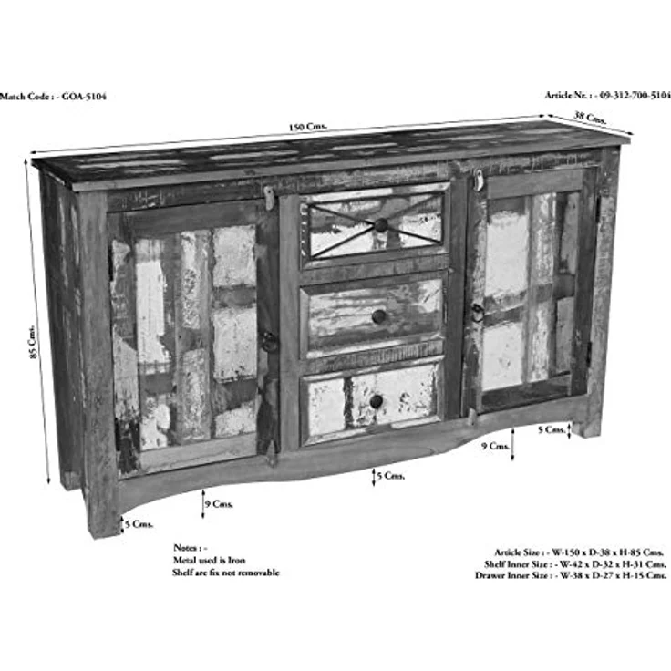 Sideboard Altholz 150x38x85 mehrfarbig lackiert NATURE OF SPIRIT #05 – Bild 9