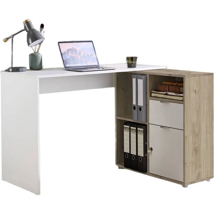 BMG Möbel Eckschreibtisch LENI (Schreibtischplatte mit Regal), Breite 110 cm, spiegelverkehrt montierbar, abschließbare Tür – Bild 1