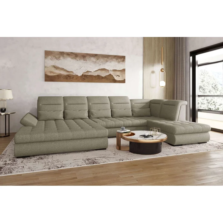 99rooms Toscana Wohnlandschaft Strukturstoff NEVE Hellbraun Links mit Schlaffunktion Lieferung Wohnung