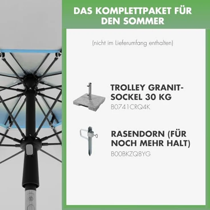 Doppler Strandschirm Windprofi Neo 200, robuster Sonnenschirm mit Lichtschutzfaktor 50+, blau – Bild 8