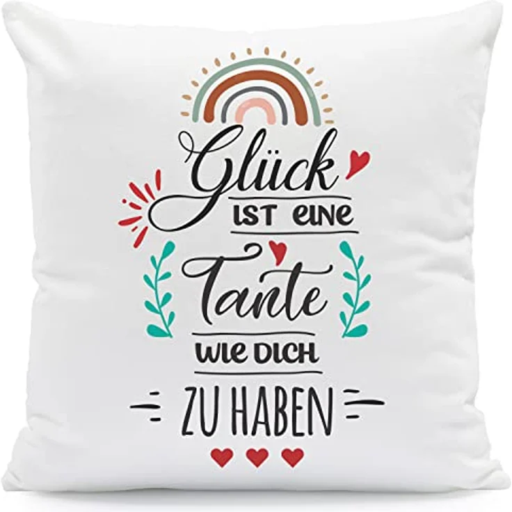 GRAVURZEILE Zierkissen mit Spruch - Glück ist - Geschenk für Freunde & Familie -, starke Farben ohne verblassen - Tante - mit Füllung – Bild 2