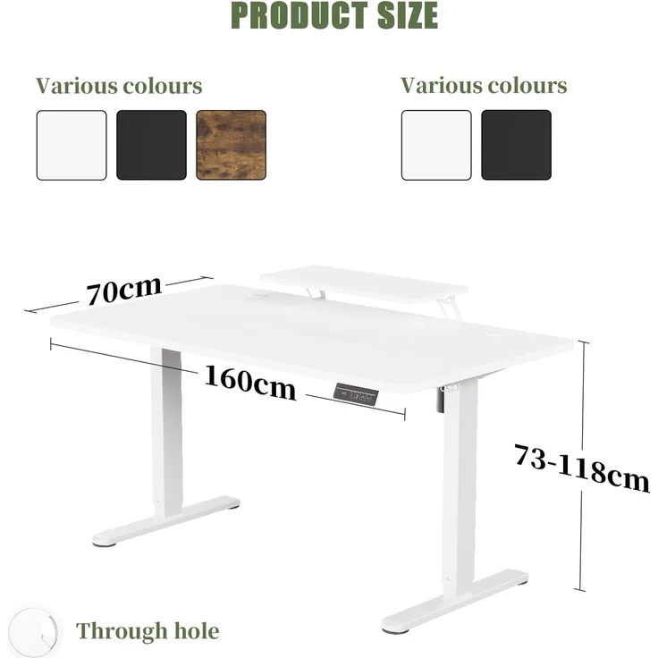 Devoko 160×70cm Elektrisch Höhenverstellbarer Schreibtisch mit Monitorständer, Computer-Schreibtisch, mit 2 Höhen-Speicherfunktionen, Weiß – Bild 3