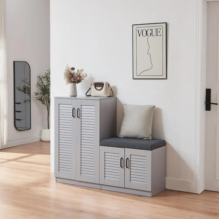 Schuhschrank Løten mit Sitzbank 120x36x97 cm Grau [en. casa] – Bild 1
