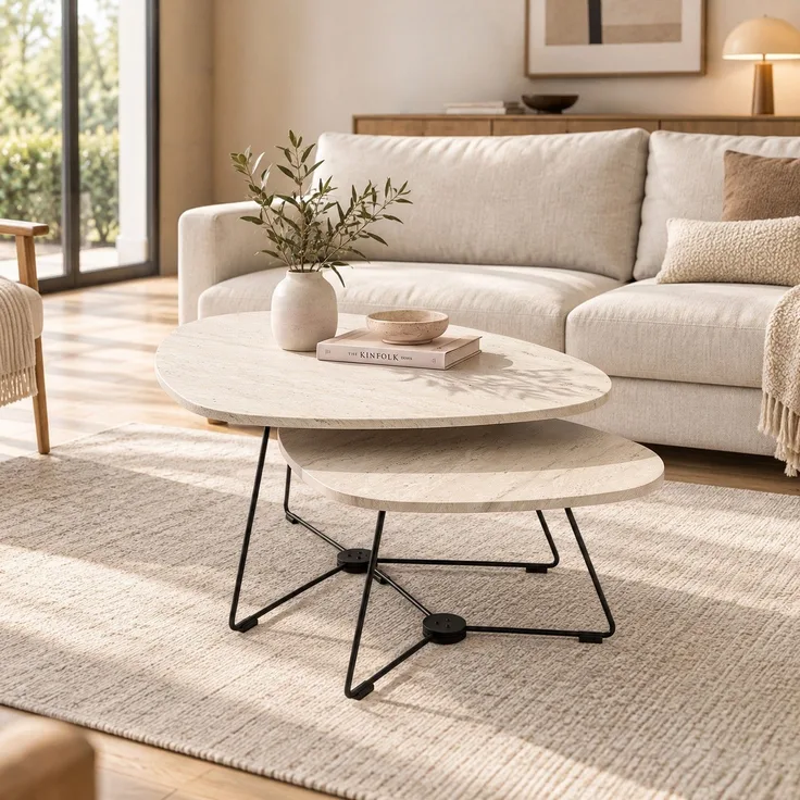 Skye Decor 'Pebble Nesting Table 69 - Travertine' Satztisch (2-teilig), Travertin, 69 x 46 x 94 cm
