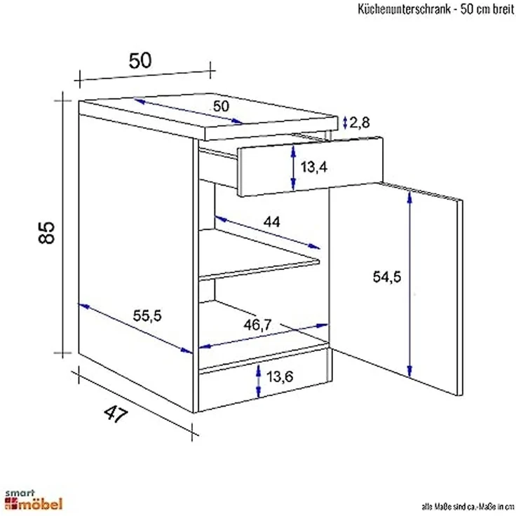 Flex-Well Unterschrank Küchenunterschrank 50 cm breit - Weiß – Modell Rapido – Bild 5