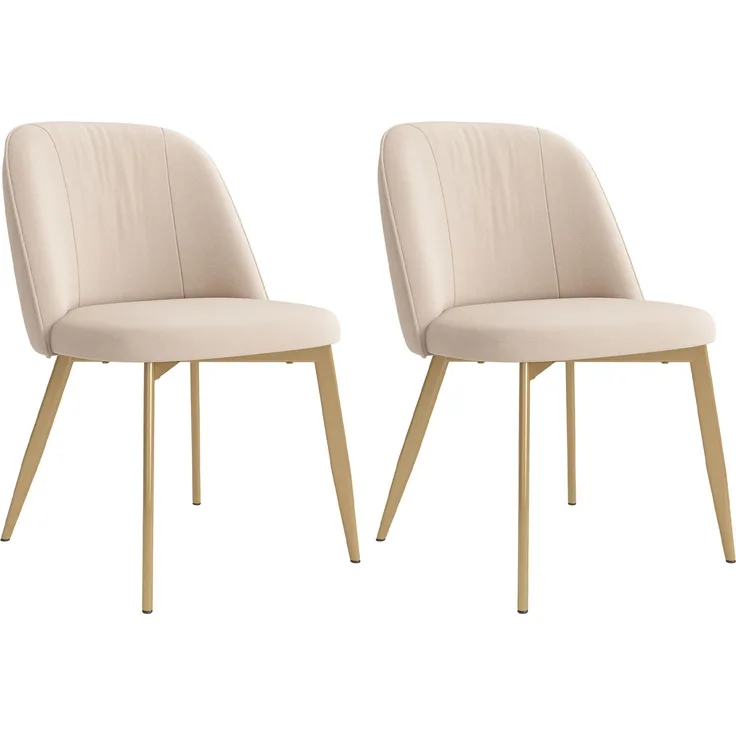 Merax Esszimmerstuhl Gestell aus goldfarbenen Metall, Bezug aus Samtstoff(Set, 2 St), 2er Set Polsterstühle Küchenstuhl Wohnzimmerstuhl Beige