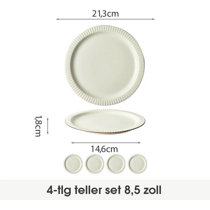 JIWOO Teller 4er Ø21,4cm, Salatteller Frühstücksteller Pastateller Dessertteller, (4 St), Keramik Hochwertiges Tellerset Beige Mikrowellen spülmaschinenfest – Bild 1