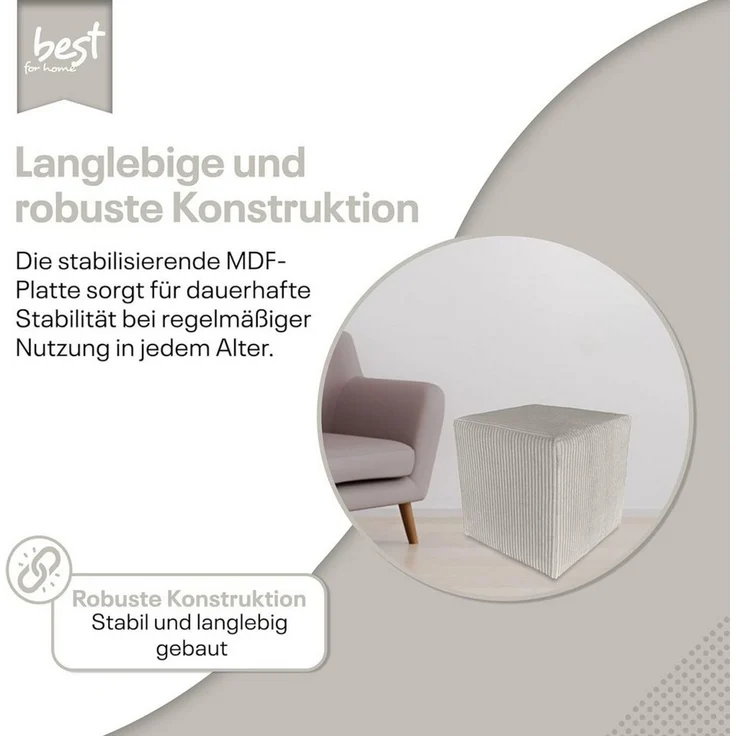 Best for Home Sitzwürfel Pouf Hocker – Samt, Fußhocker & Sitzpuff (Sitzwürfel / Pouf Hocker, 1 St, 1x Sitzwürfel / Pouf Hocker), multifunktional, Dekoelement, kompakt, weich gepolstert – Bild 3
