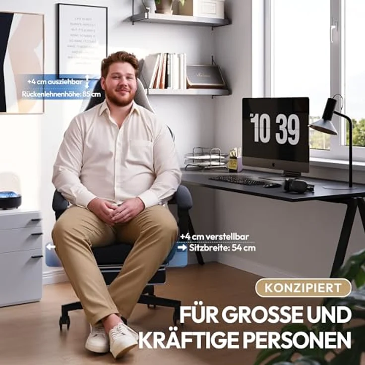 Dowinx Gaming Stuhl Tasche Frühling Kissen, Atmungsaktiver Bürostuhl aus Hochwertigem Stoff, Ergonomischer PC-Stuhl mit Kopfstütze, Drehbarer Schreibtischstuhl mit Fußstütze (Schwarz) – Bild 5