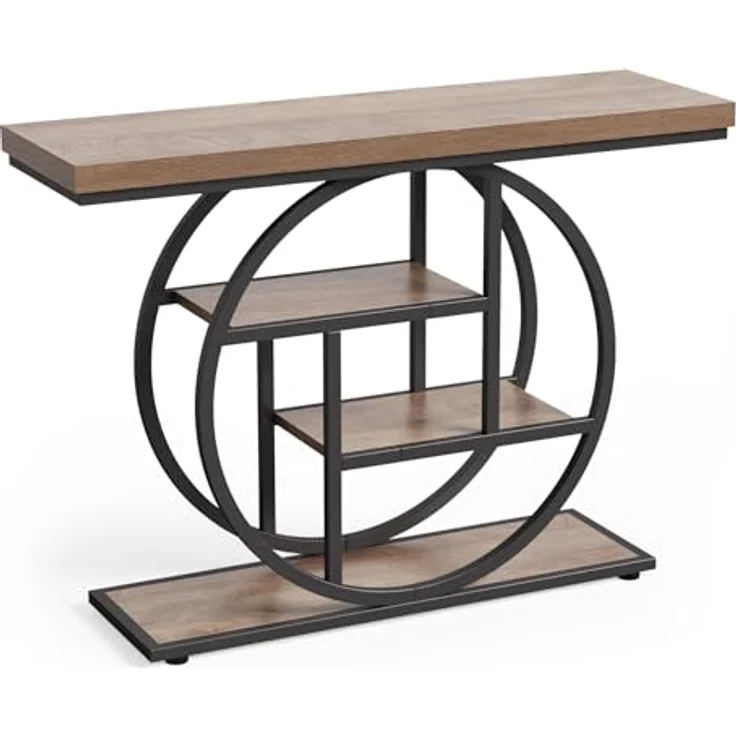 LITTLE TREE Konsolentisch, 4-stöckiger Eingangstisch hinter dem Couchtisch, 104 cm Bauernhaus-Sofatisch für Wohnzimmer, Foyer, Flurtisch für Eingang, Walnuss und Schwarz – Bild 9