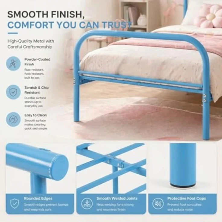 FurnitureR Metallbett 90x200 cm Einzelbett mit Lattenrost, Stabiler Stahlrahmen Bettgestell für Schlafzimmer Jugendzimmer Gästezimmer – Bild 7