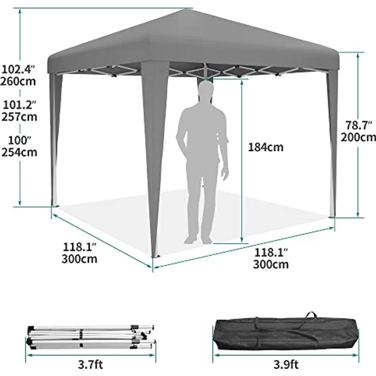 YITAHOME 3 x 3meter Pop-Up Pavillon | wasserdicht Faltpavillon | Anti-UV Gartenzelt Partyzelt | mit Tragetasche und Seilen | für Terrasse Strand Camping Markt Festival (Dunkelgrau) – Bild 4