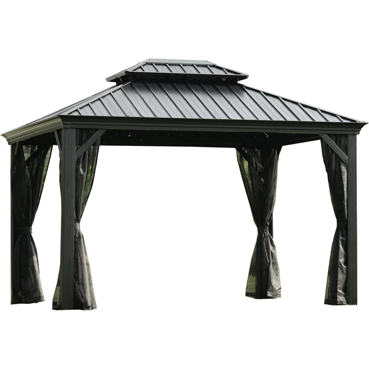 LECO Hardtop-Pavillon HELENA, Aluminiumgestell anthrazit, Stahlblechdach anthrazit, Polyamid-Mückennetze, 3,65x3 m – Bild 1