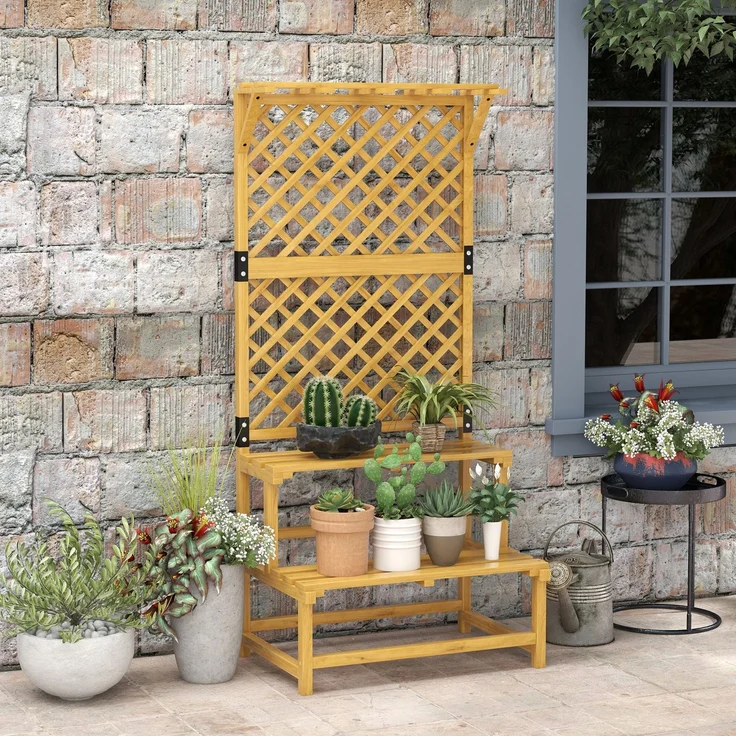 Outsunny Pflanzentreppe, Tannenholz, Gelb, 75L x 50B x 166H cm – Bild 6