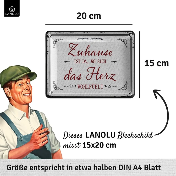 LANOLU Blechschild Zuhause ist da - 15x20cm – Metall – Weiß – 15202 – Bild 4