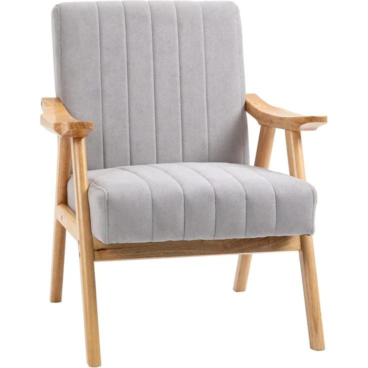 HOMCOM Relaxsessel Polsterstuhl mit Armlehnen in Samtoptik (Loungesessel, 1-St, Ohrensessel), Hellgrau 68 x 74 x 82 cm