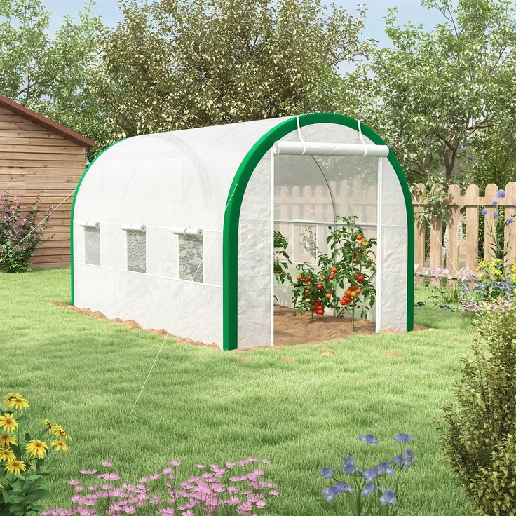 Outsunny Foliengewächshaus, Verzinkter Stahl, 140 GSM PE, Polyester, Weiß, 358L x 210B x 210H cm – Bild 7