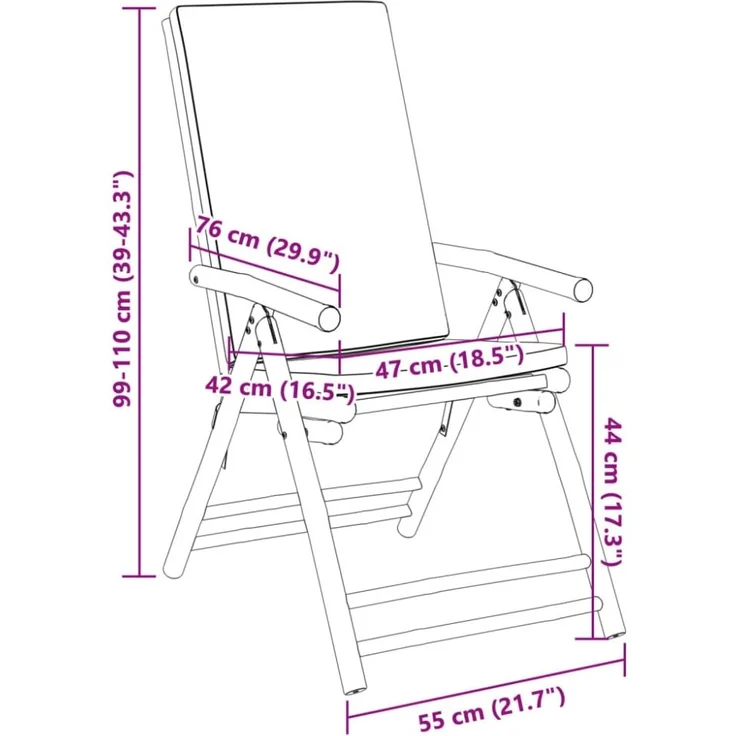 vidaXL Gartenstühle Klappbar Verstellbar 2 Stk. mit Kissen Bambus 365876 – Bild 3