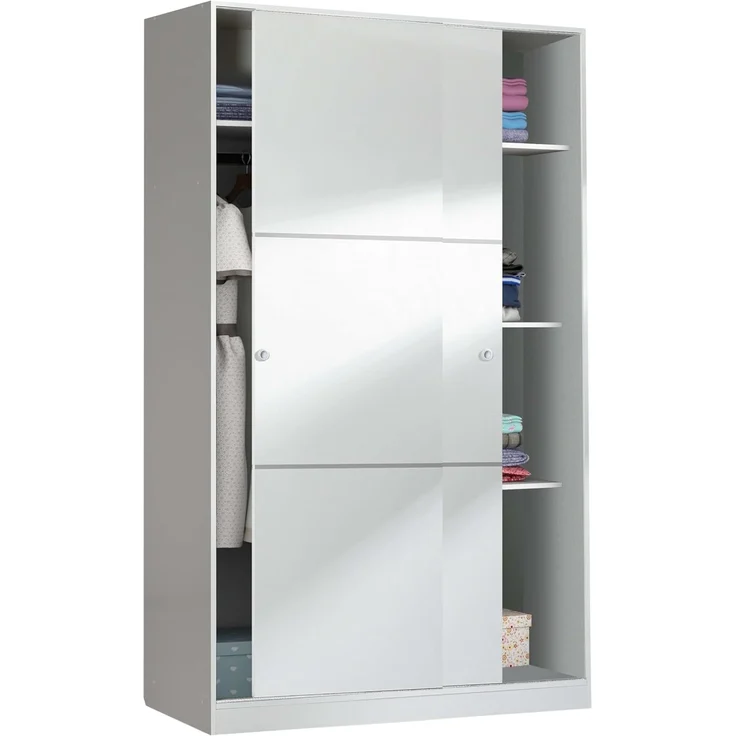 Habitdesign Kleiderschrank mit 2 Schiebetüren, Kleiderstange und Regalen, Schlafzimmerschrank, Modell Top 120, Hochglanz-Finish, Maße: 120 cm (L) x 200 cm (H) x 50 cm (T) – Bild 5