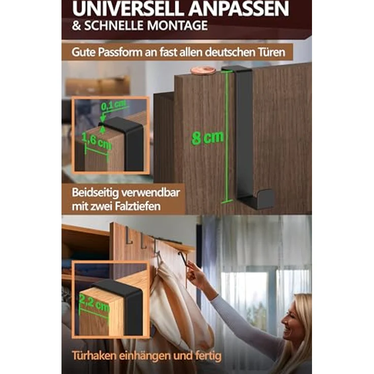 4smile Türhaken zum Einhängen, Fb. Schwarz - 10er-Set Kleiderhaken Tür, einzeln verwendbar - Flexible Haken zum Einhängen, stabile Türhakenleiste, universelle Türgarderobe – Bild 5