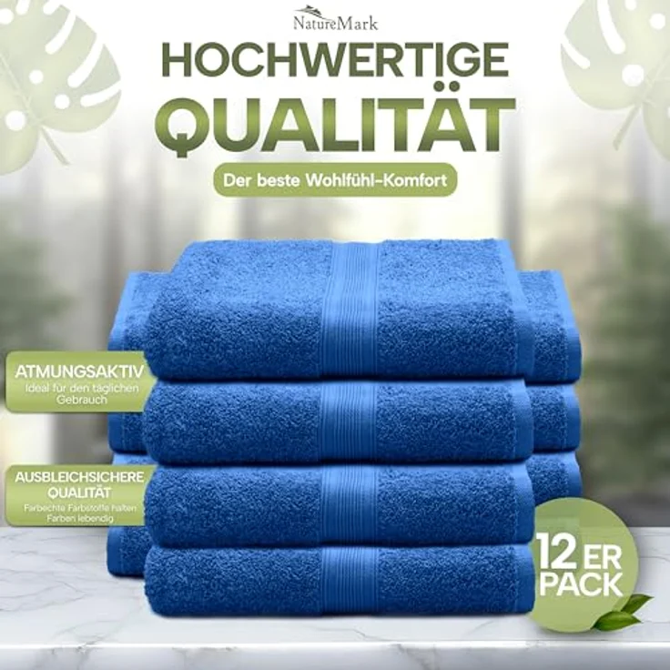 NatureMark 12er Pack Gästetücher Premium Qualität 30x50 cm GÄSTEHANDTUCH Frottiertuch-Set 100% Baumwolle Farbe: Royal Blau – Bild 4