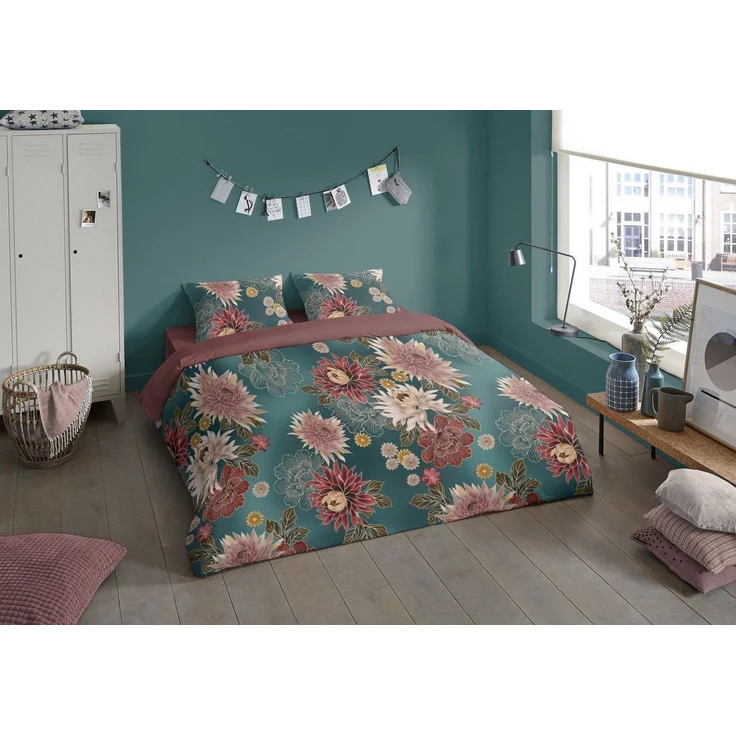 soma Bettwäsche Blumen Microfaser Set 135x200 cm mit Kissenbezug 80x80 cm in Petrol, Microfaser, 2 teilig, Weich,Pflegeleicht&Hautsympathisch mikrofaser 135x200 set floral – Bild 5