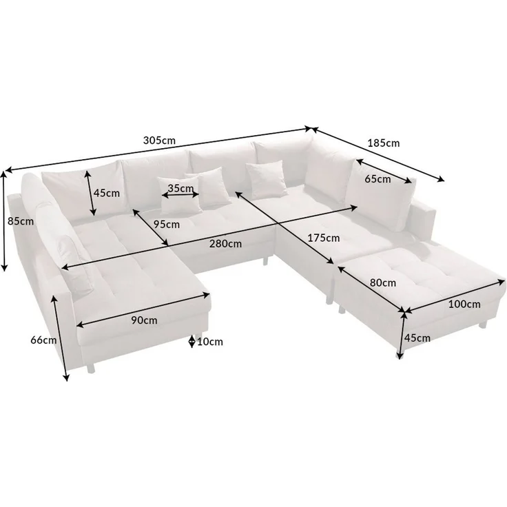 riess-ambiente Wohnlandschaft KENT 305cm grün/schwarz- inkl. Hocker & Kissen, Cord, Rundumbezug, FSC, Einzelartikel 1 Teile, XXL Couch in U-Form - ideal für große Wohnzimmer & Wohnbereiche – Bild 3