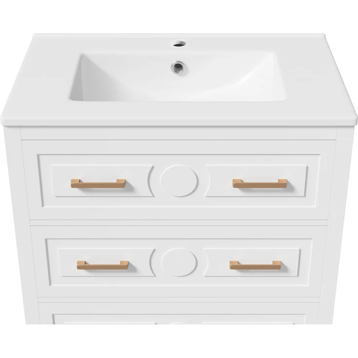 Waschtisch 76,5x47x82 cm mit Keramikbecken und 3 Schubladen – Weiß – Bild 9