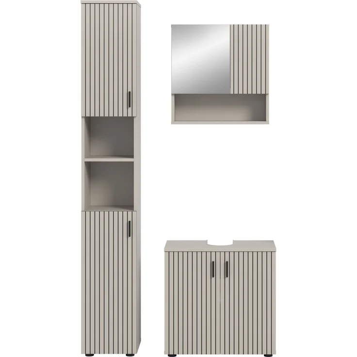 xonox. home – Badkombination Mone 105 x 192 x 30 cm in Kaschmir Nachbildung – 3-teiliges Set bestehend aus Badschrank, Unterschrank & Spiegelschrank – Zeitloses Design für EIN harmonisches Badezimmer – Bild 2