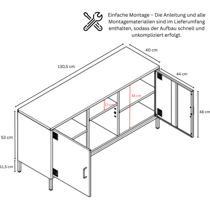 Metall Möbel Pera3, TV-Schrank 3 Regale - 130,5 x 40 x 64,5 cm Anthrazit – Bild 10