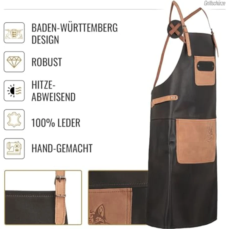 BLACK FOREST FOX Grillschürze X-FOX Büffel Leder Grillschürze BBQ Kochschürze Küchenschürze, Büffelleder, Rückenpatch, gekreutzte Träger – Bild 7