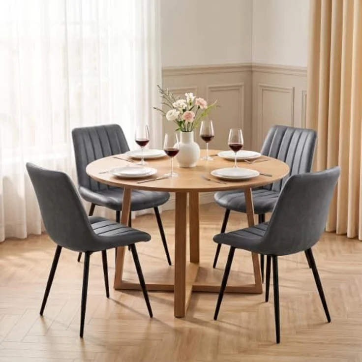 TUKAILAI Esszimmerstühle 4er Set Kunstleder Polsterstuhl mit Metallgestell | Polsterstühle mit Ergonomischer Rückenlehn,bis 150kg Belastbarkeit,Küchenstuhl für Esszimmer und Wohnzimmer Restaurant (Grau) – Bild 2