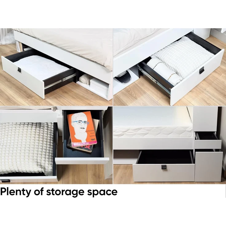 MEBLINI Funktionsbett 180x200 – SMARTEE mit Lattenrost und Matratze – Weiß/Schwarz - Schrankbett mit LED - Bett mit Stauraum - Doppelbett mit Schubladen - Stauraumbett - Bettkästen mit Aufbewahrung – Bild 9