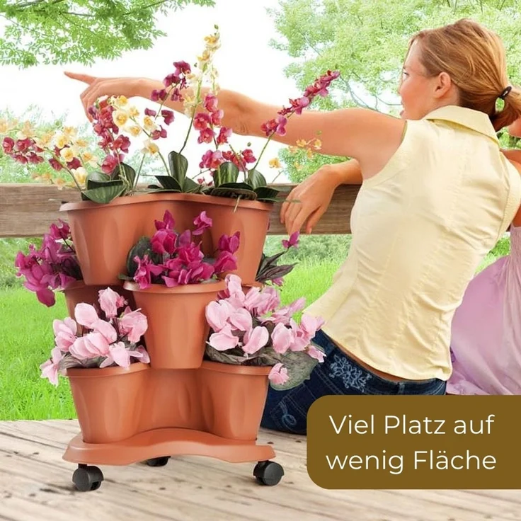 GarPet Blumentopf Pflanzturm Erdbeerturm 3er Set Säulentopf Stapelbar Vertikaler Garten – Bild 7