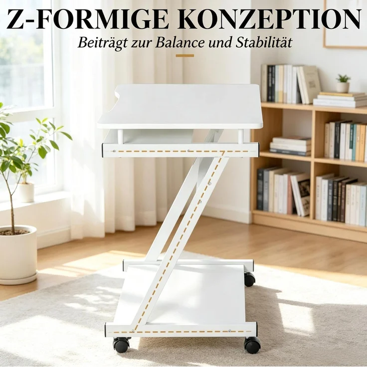 Computerschreibtisch mit Tastaturauszug & Rollen, 60x48x73 cm, Weiß – Bild 7