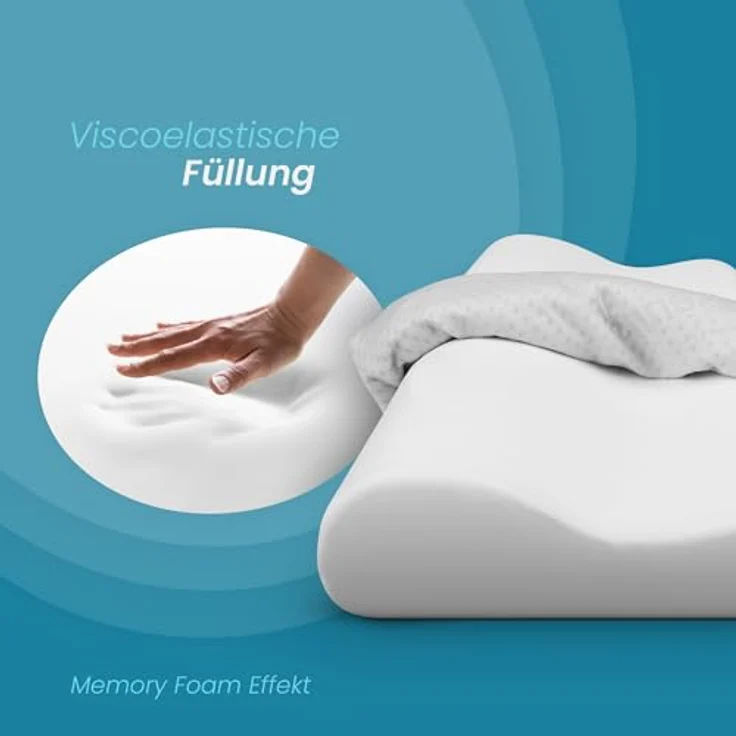 Bestlivings Nackenstützkissen "Silver-Protect" Bezug, Füllung: Polyurethan, Bezug: Polyester, Seitenschläfer, Rückenschläfer, Bauchschläfer, Memory Foam Nackenkissen (Nackenstützkissen 60x30cm) Viscoelastisch – Bild 7