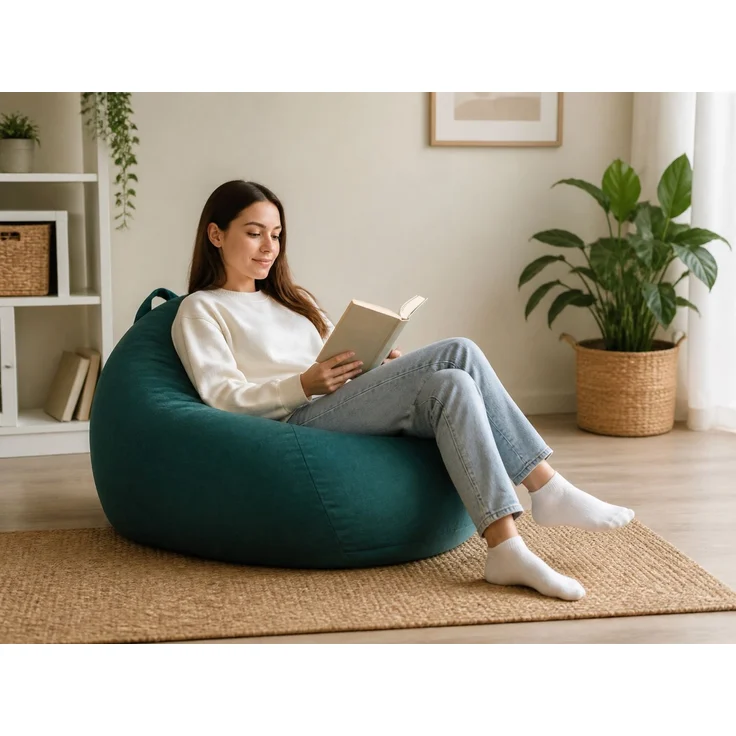 Sitzsack-Hülle ohne Füllmaterial, Dunkelgrün, 90 x 110 cm, Stoffbezug für Innen- und Außenbereich – Bild 2