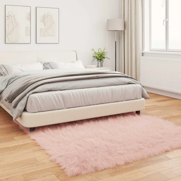 vidaXL Kunstschaffell Teppich Tafalla Rosa 120 x 120 cm Polyester 42021553 – Bild 3