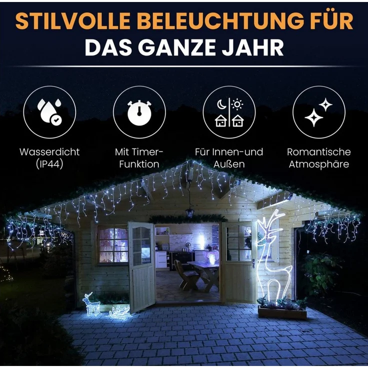 Gartenpirat Eisregen LED Lichterkette 4,2 m 168 LED kaltweiß Weihnachtsbeleuchtung Timer außen innen