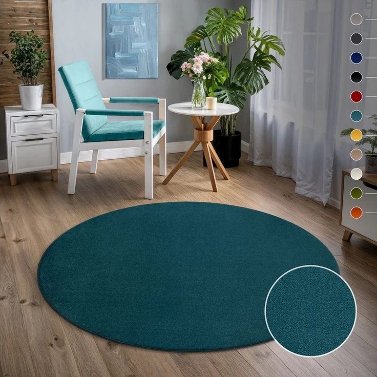 Sanat Teppich Uni, rund, Höhe: 13 mm, robuster Kurzflorteppich, große Farbauswahl, Wohnzimmer, alle Räume – Bild 1