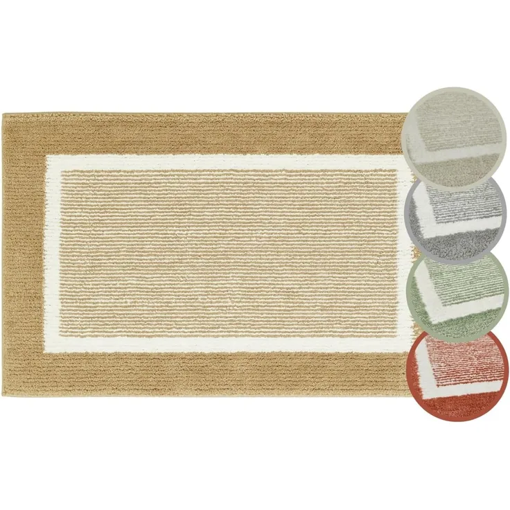 Andiamo Badematte Maui, Höhe 15 mm, rutschhemmend beschichtet, fußbodenheizungsgeeignet, Polyester, rechteckig, 2er-Set 40x60 cm / 60x100 cm, gestreift, mit Bordüre, auch als 2er Set erhältlich