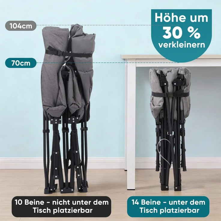 Sekey Campingbett bis 250kg, Feldbett mit integrierter Matratze, Klappbett mit Seitentasche & 14 Stützpunkten 190cm – Bild 5