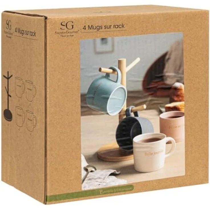Secret de Gourmet Becher Kaffeetassen BELLE auf Holzständer, 200 ml, Porzellan – Bild 2